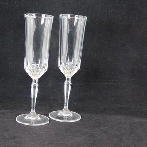 Set of 2 Cut Crystal Champagne Flutes 8.5 in tall Hexagonal Stem Brilliant Cut